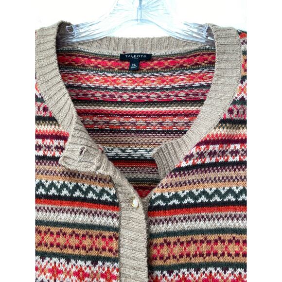 Talbots Nordic Fair Isle Cardigan Sweater Sz MP Scandinavian Cozy Luxury Wool - Picture 4 of 8